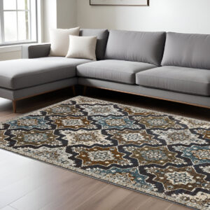 8' X 11' Gray And Blue Medallion Area Rug