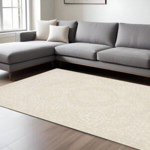 8' X 11' Ivory And Beige Medallion Area Rug
