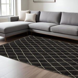 8' X 11' Charcoal And Ivory Trellis Area Rug