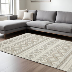 8' X 11' Gray And Beige Tribal Area Rug