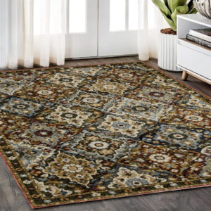 5' X 7' Red Tan And Ivory Medallion Area Rug