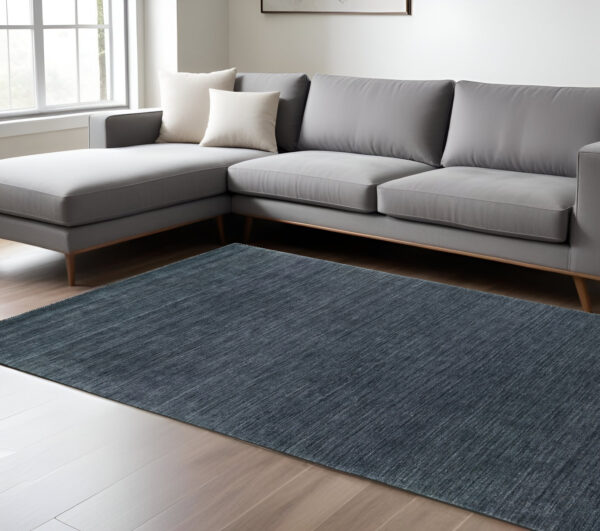 6' X 9' Navy Blue Wool Hand Tufted Area Rug