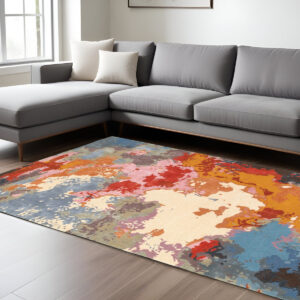 8' X 10' Pink Blue And Orange Abstract Hand Tufted Area Rug