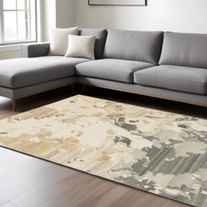 8' X 10' Beige And Charcoal Wool Abstract Hand Tufted Area Rug
