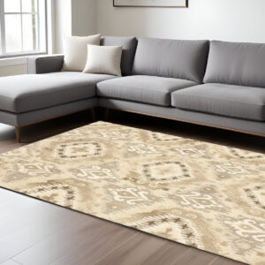 10' X 13' Beige And Ivory Wool Abstract Hand Tufted Area Rug