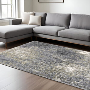 10' X 13' Gray And Ivory Abstract Shag Area Rug
