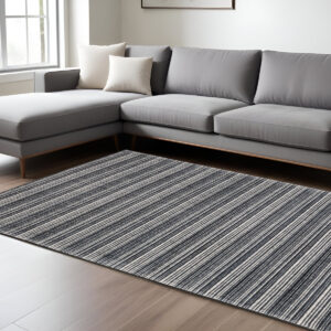 10' X 13' Black And Ivory Striped Hand Tufted Area Rug