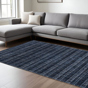 10' X 13' Navy Blue And Blue Striped Hand Tufted Area Rug