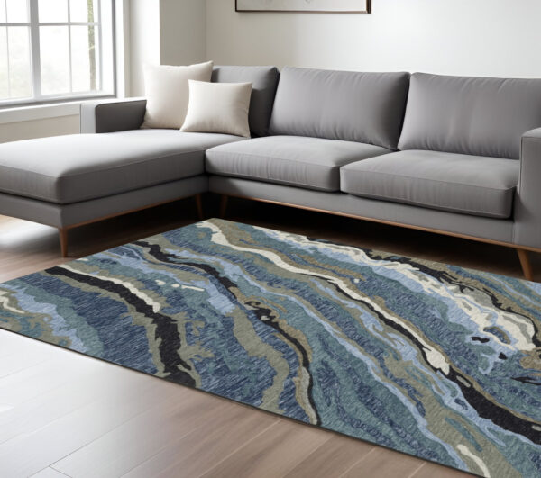 10' X 13' Blue And Teal Wool Abstract Hand Tufted Area Rug