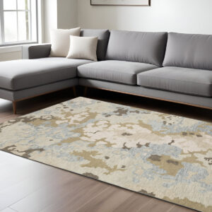 10' X 13' Beige And Blue Wool Abstract Hand Tufted Area Rug