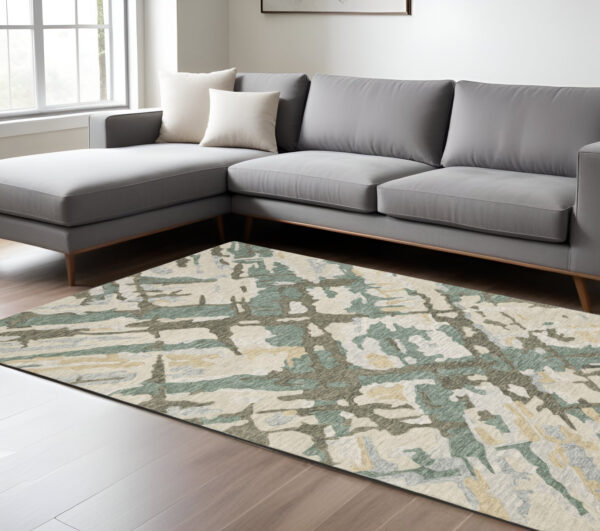 10' X 13' Gray And Teal Wool Abstract Hand Tufted Area Rug