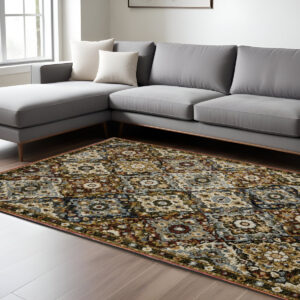 9' X 12' Red Tan And Ivory Medallion Area Rug