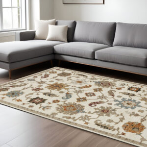 8' X 11' Ivory Black And Red Oriental Area Rug