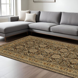 9' X 12' Brown And Gold Oriental Area Rug