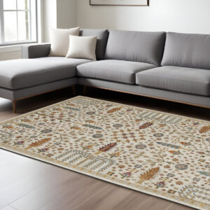 9' X 12' Ivory And Gold Oriental Area Rug