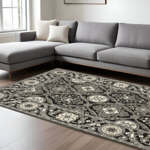10' X 13' Charcoal And Gray Oriental Area Rug