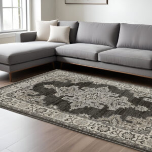 10' X 13' Gray And Beige Medallion Area Rug With Fringe