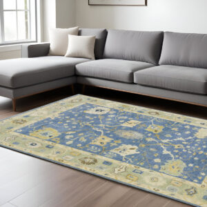 10' X 14' Blue And Green Wool Oriental Hand Knotted Area Rug With Fringe