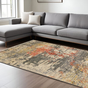 10' X 13' Beige And Pink Abstract Area Rug With Fringe