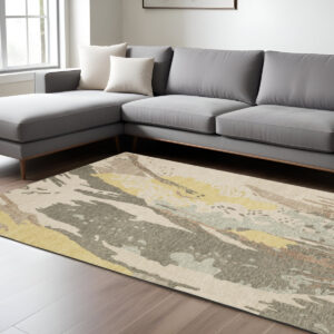 8' X 10' Beige And Yellow Wool Abstract Hand Tufted Area Rug