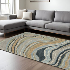 8' X 10' Gray And Blue Wool Abstract Hand Tufted Area Rug