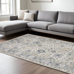 8' X 10' Gray And Blue Oriental Hand Tufted Area Rug