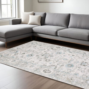 9' X 12' Ivory And Teal Blue Oriental Hand Tufted Area Rug