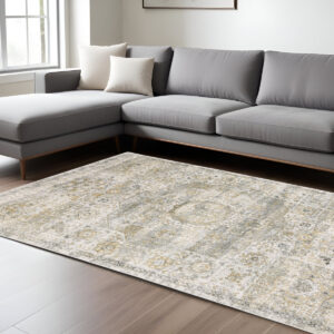 8' X 10' Gray And Gold Medallion Hand Tufted Area Rug