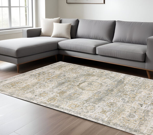9' X 12' Gray And Gold Medallion Hand Tufted Area Rug