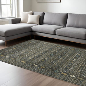 10' X 13' Blue And Gold Southwestern Area Rug
