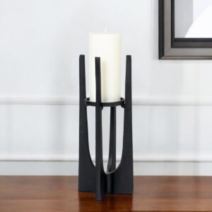 12" Black Distressed Aluminum Geometric Tabletop Pillar Candle Holder