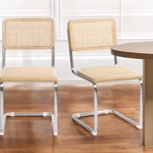 Set of Two Natural and Silver Steel Open Back Dining Side Chairs