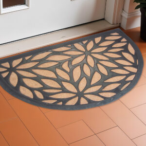 24" X 36" Black And Brown Rubber and Coir Abstract Outdoor Semi Circle Door Mat