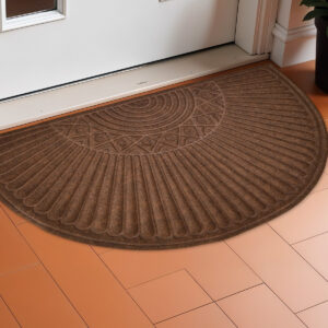 24" X 36" Brown Synthetic Fiber Abstract Outdoor Semi Circle Door Mat