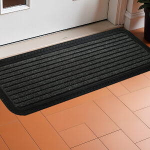 10" X 48" Gray Synthetic Fiber Striped Outdoor Door Mat