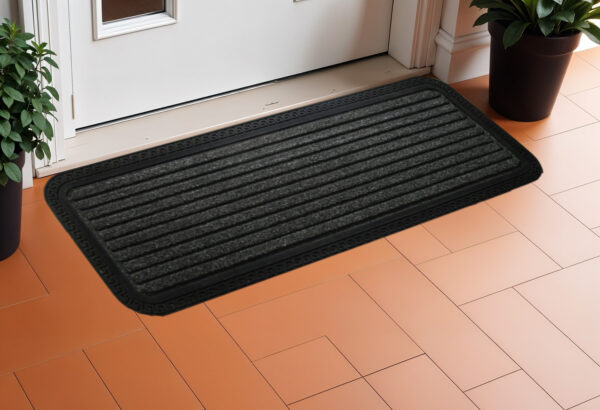 10" X 48" Gray Synthetic Fiber Striped Outdoor Door Mat