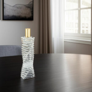 12" Clear And Gold Twisted Crystal Tabletop Taper Candlestick