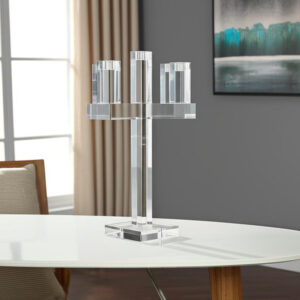 20" Clear Faceted Crystal Tabletop Candelabra Candle Holder