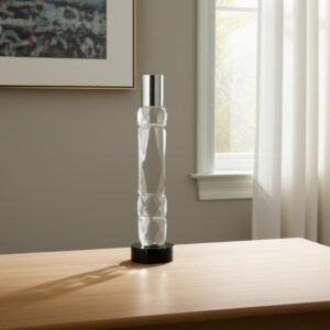 11" Silver Clear And Black Crystal Tabletop Taper Candlestick