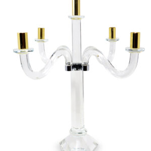 20" Clear Silver And Gold Crystal Tabletop Candelabra Candle Holder