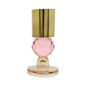 Set of Two Amber Gold And Pink Faceted Crystal Tabletop Taper Candlesticks