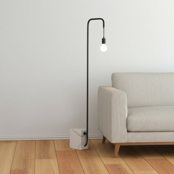 59" Black And White Genuine Marble And Steel Arc Floor Lamp