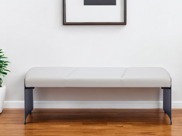 55" White Faux Leather Upholstered Bench