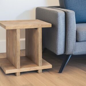 22" Brown Solid Wood Sled End Table With Shelf