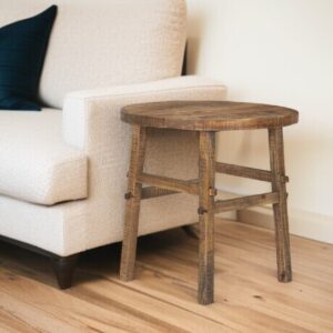 26" Brown Distressed Solid Wood End Table
