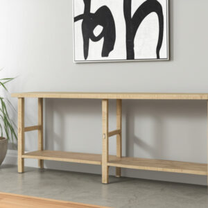 77" Natural Solid Wood Distressed Six Leg Console Table With Shelf