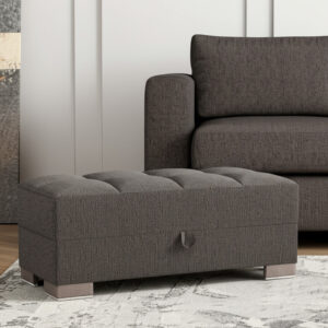 50" Gray and Brown Chenille Tufted Storage Ottoman