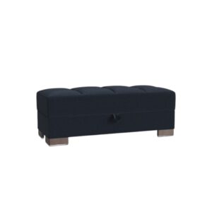 52" Dark Blue and Brown Chenille Tufted Storage Ottoman