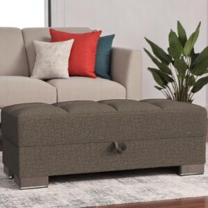 52" Brown Chenille Tufted Storage Ottoman