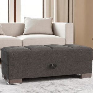 52" Dark Gray and Brown Chenille Tufted Storage Ottoman